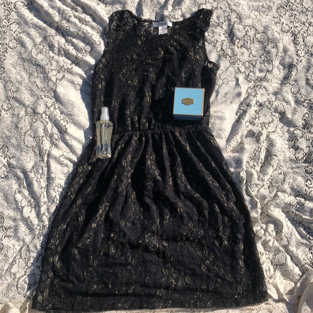 Pinky Gold Tinsel and Black Dress